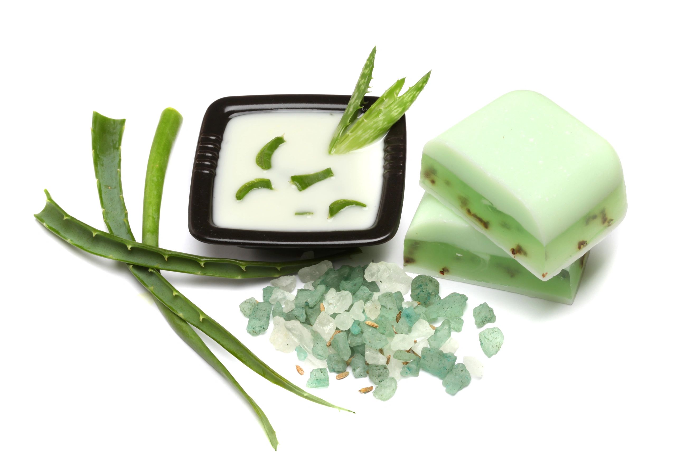 Handmade soap with aloe leaves